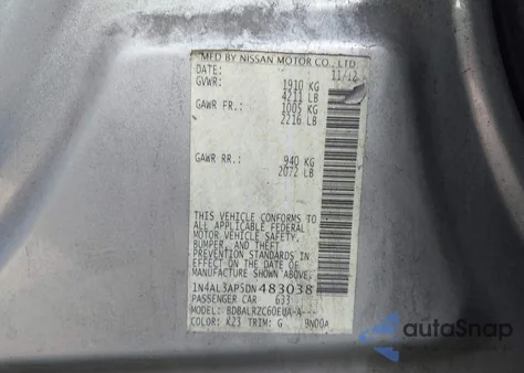 2013 Nissan Altima 2.5 S из США, поврежденный, VIN 1N4AL3AP5DN483038